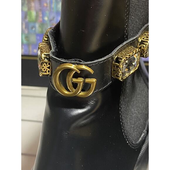 Gucci Trip Black Leather Crystal Embellished Ankle Chelsea Combat Boot EU 41in - Picture 16 of 16